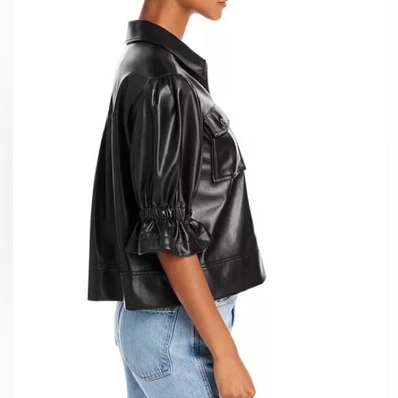 Like-New Cinq à Sept Women’s Faux Leather Puff Sleeve Jacket Size S in Black - Picture 6 of 8